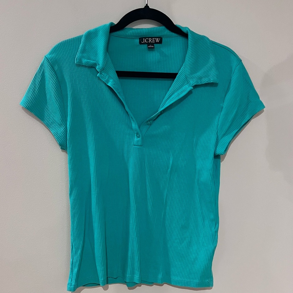 J. Crew Green Ribbed Short Sleeve Polo